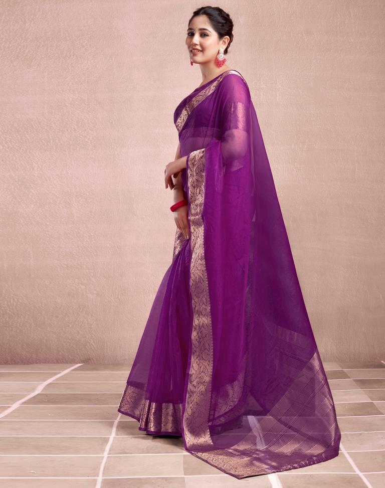 Dark Magenta Organza Plain Saree