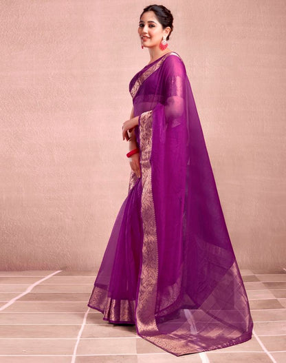 Dark Magenta Organza Plain Saree