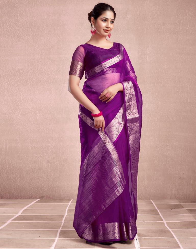 Dark Magenta Organza Plain Saree