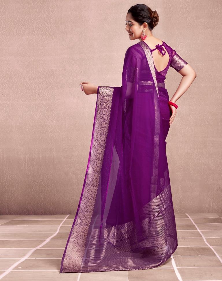 Dark Magenta Organza Plain Saree