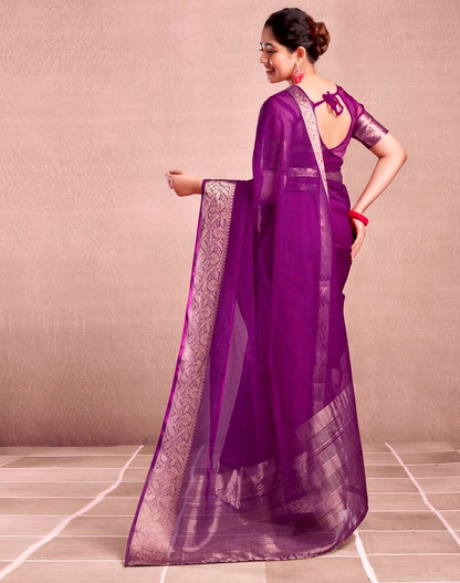 Dark Magenta Organza Plain Saree