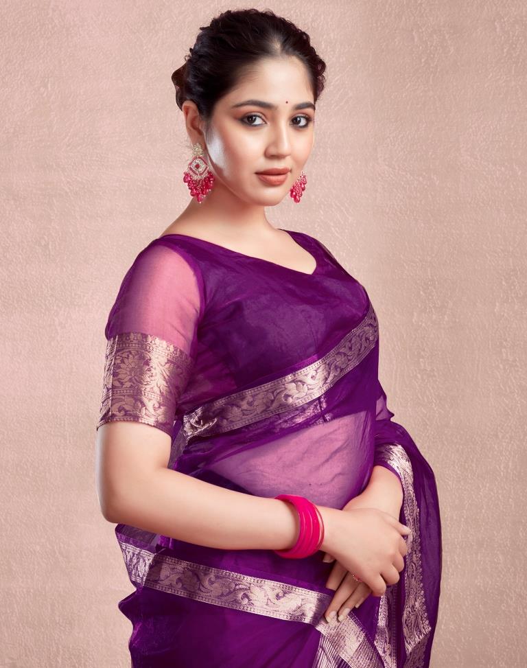 Dark Magenta Organza Plain Saree