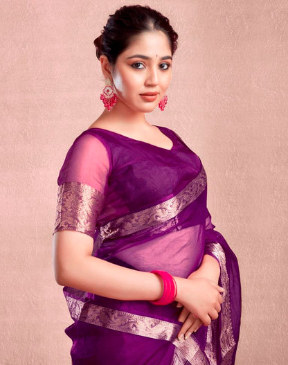 Dark Magenta Organza Plain Saree