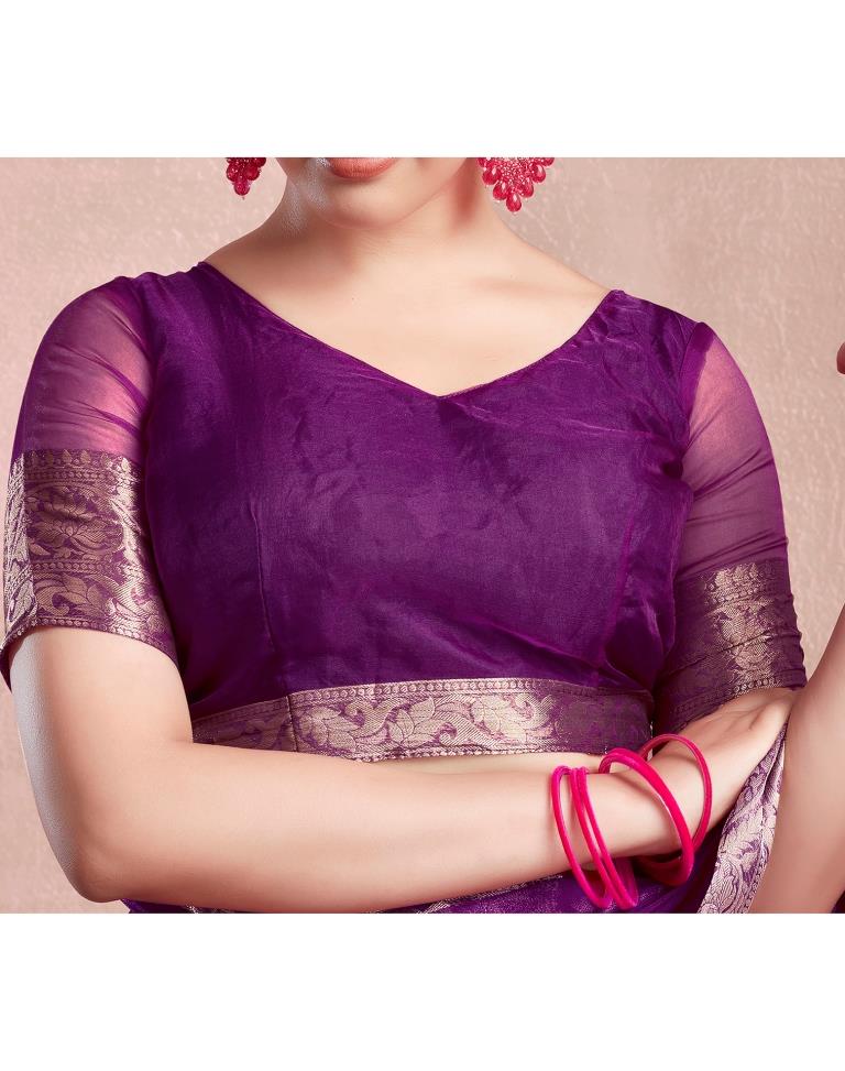 Dark Magenta Organza Plain Saree