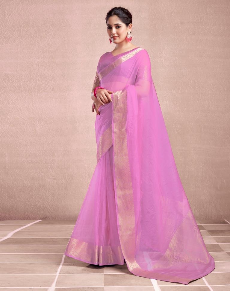 Light Pink Organza Plain Saree