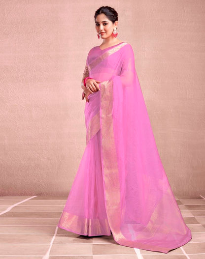 Light Pink Organza Plain Saree