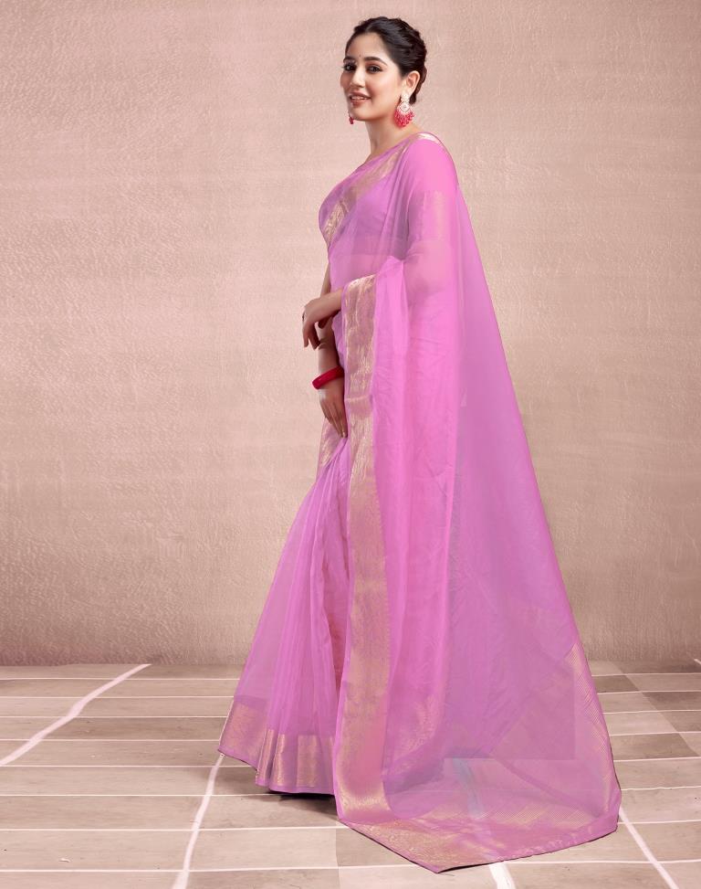 Light Pink Organza Plain Saree