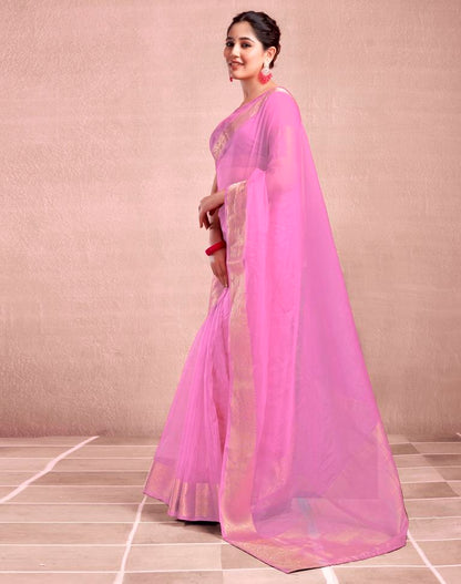 Light Pink Organza Plain Saree