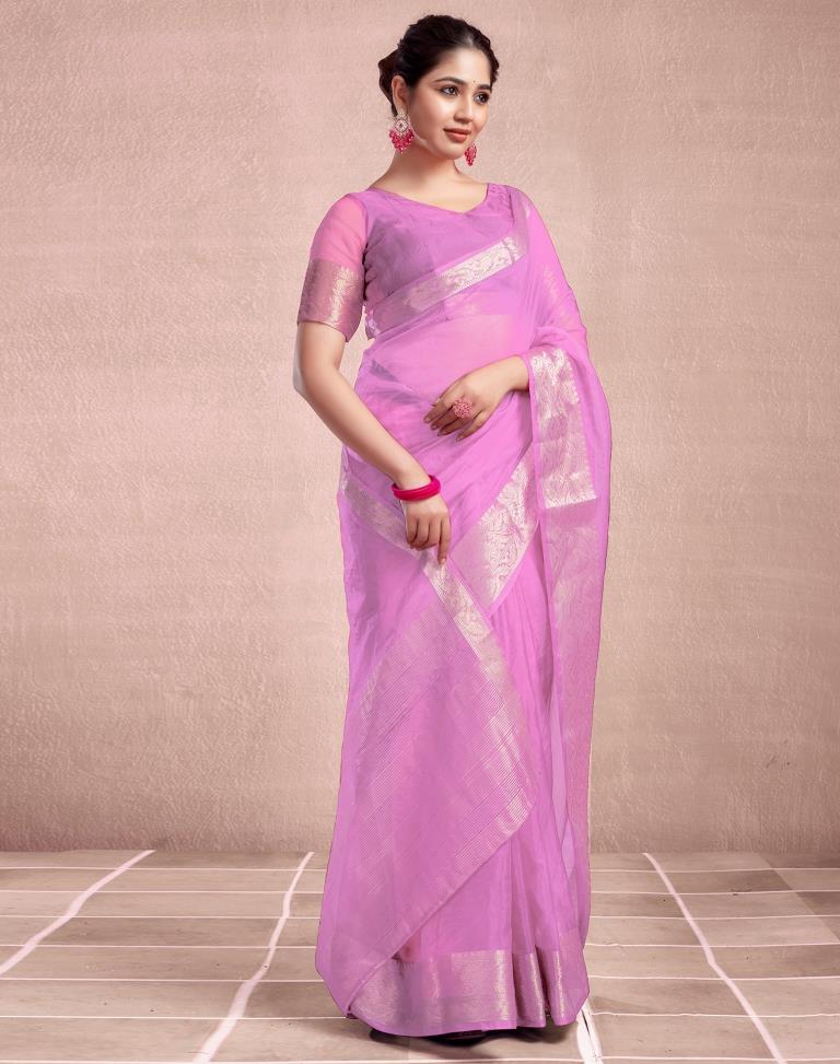 Light Pink Organza Plain Saree