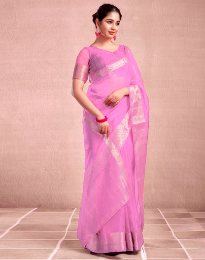 Light Pink Organza Plain Saree