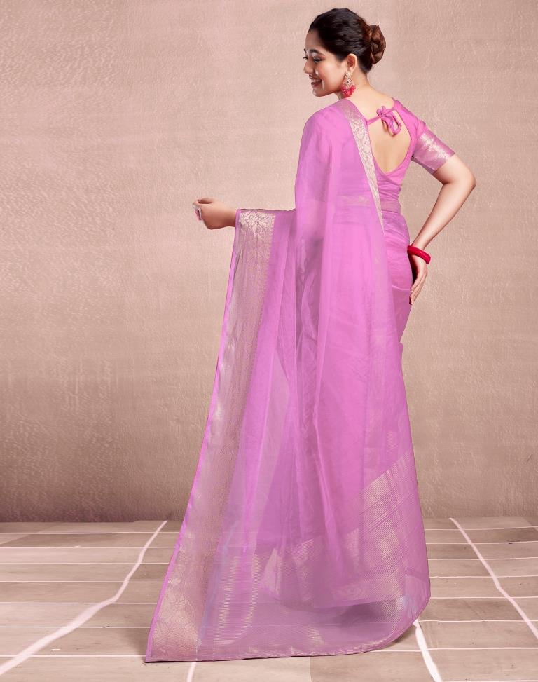 Light Pink Organza Plain Saree