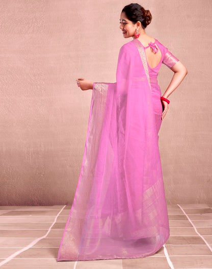 Light Pink Organza Plain Saree