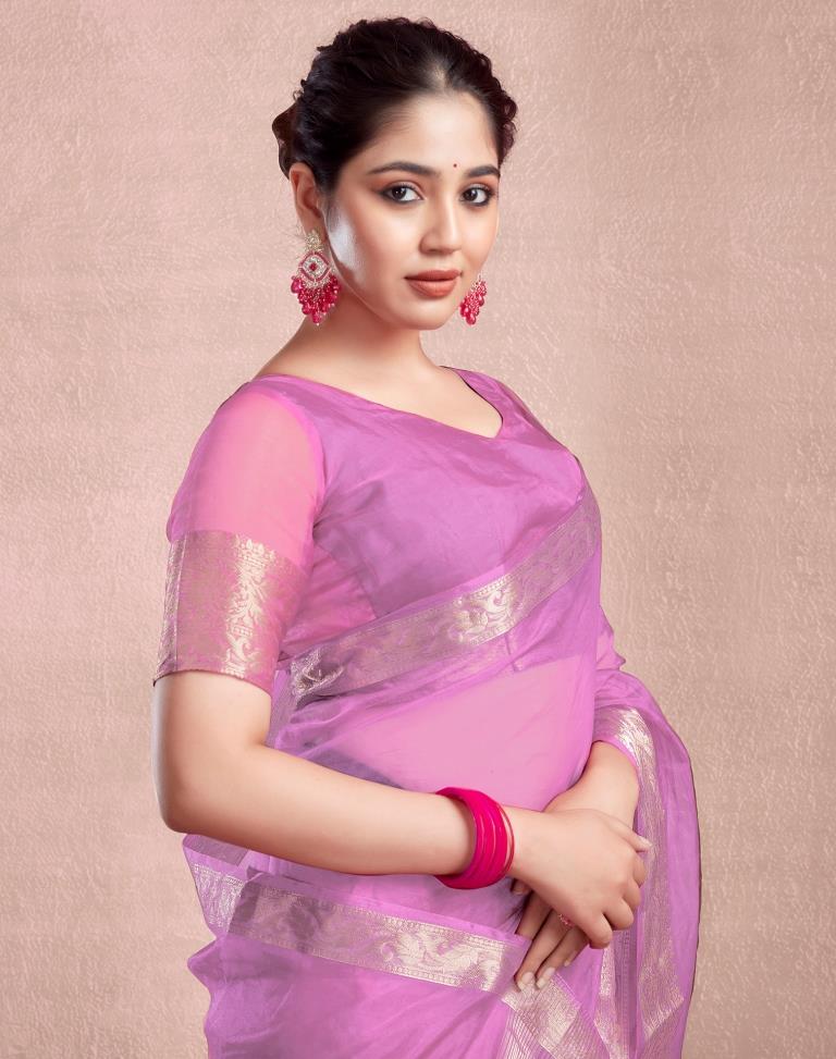 Light Pink Organza Plain Saree