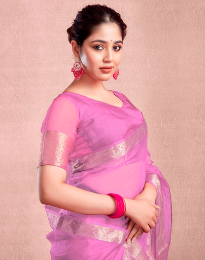 Light Pink Organza Plain Saree