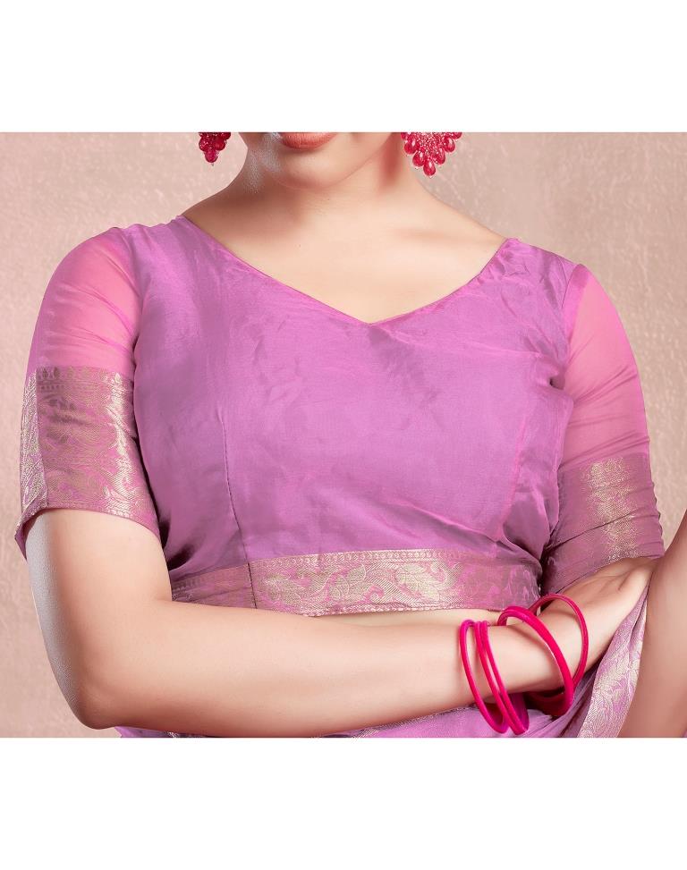 Light Pink Organza Plain Saree