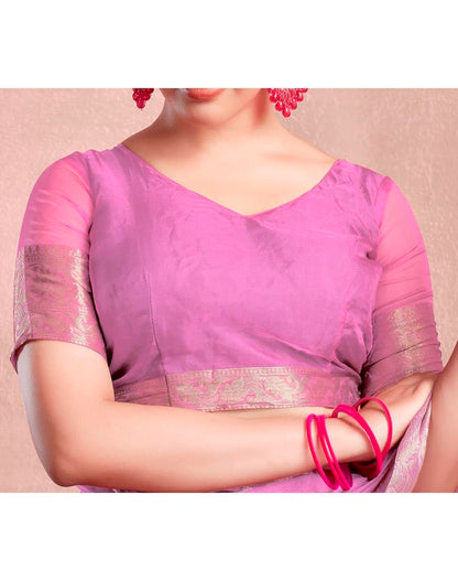 Light Pink Organza Plain Saree