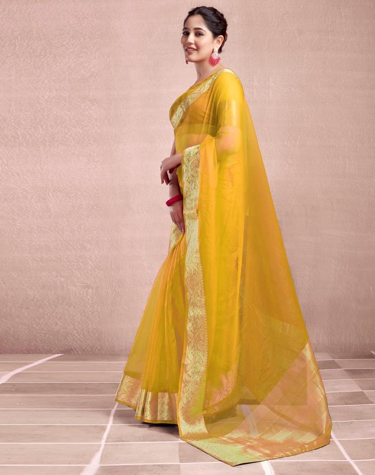 Yellow Organza Plain Saree