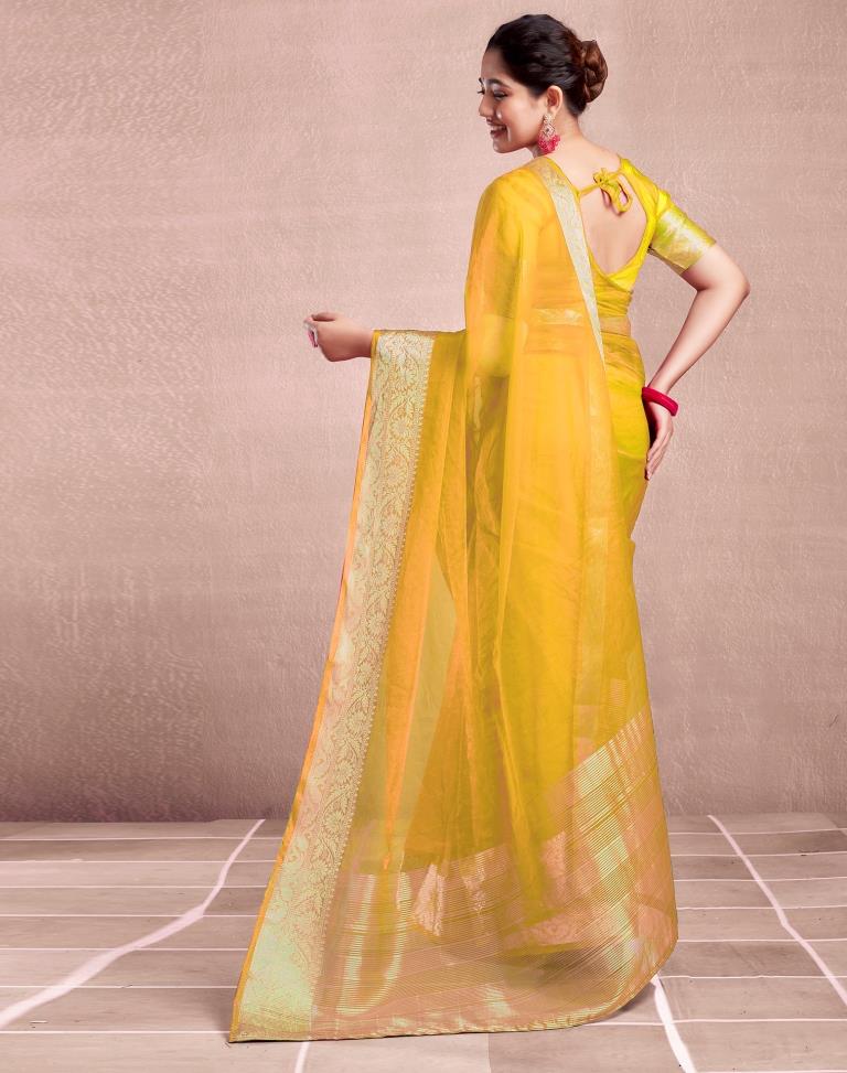 Yellow Organza Plain Saree