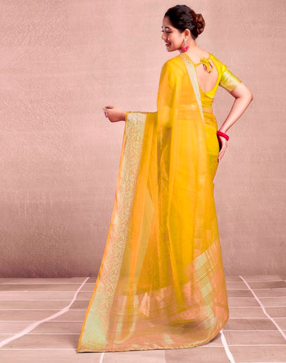 Yellow Organza Plain Saree