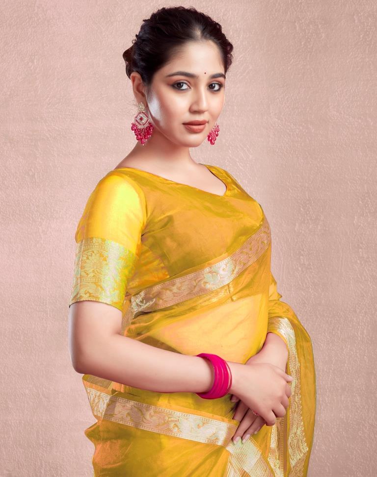 Yellow Organza Plain Saree