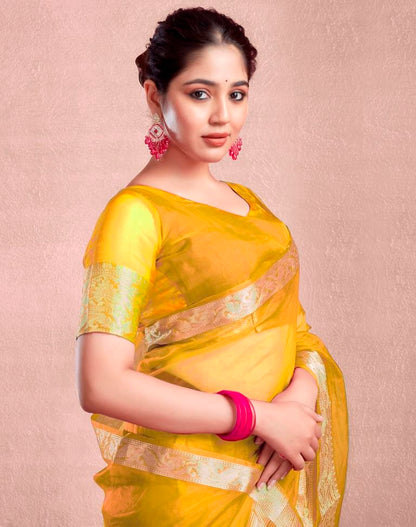 Yellow Organza Plain Saree