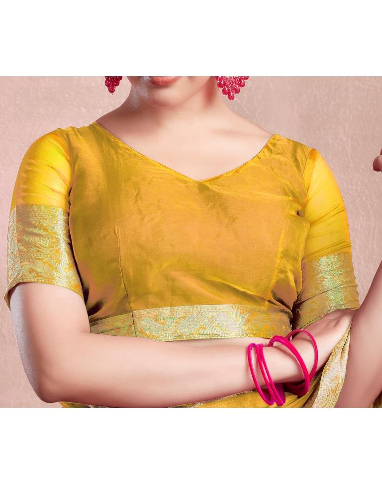 Yellow Organza Plain Saree