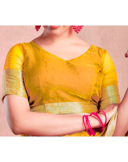 Yellow Organza Plain Saree