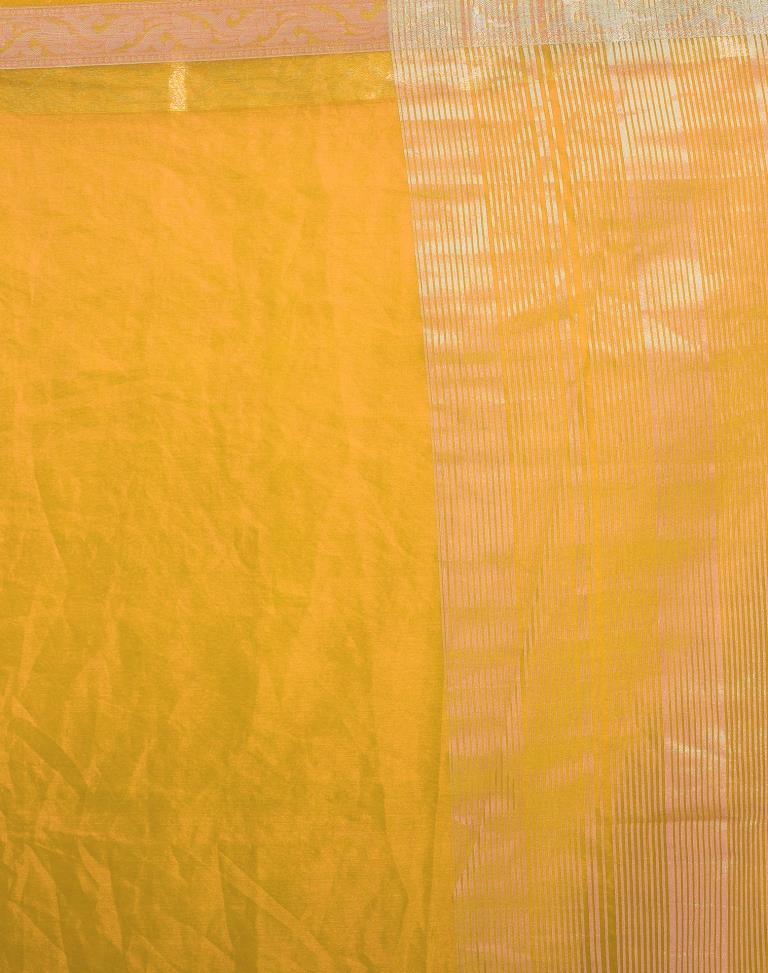 Yellow Organza Plain Saree