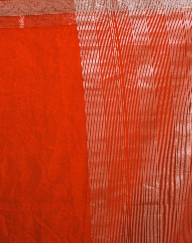 Orange Organza Plain Saree