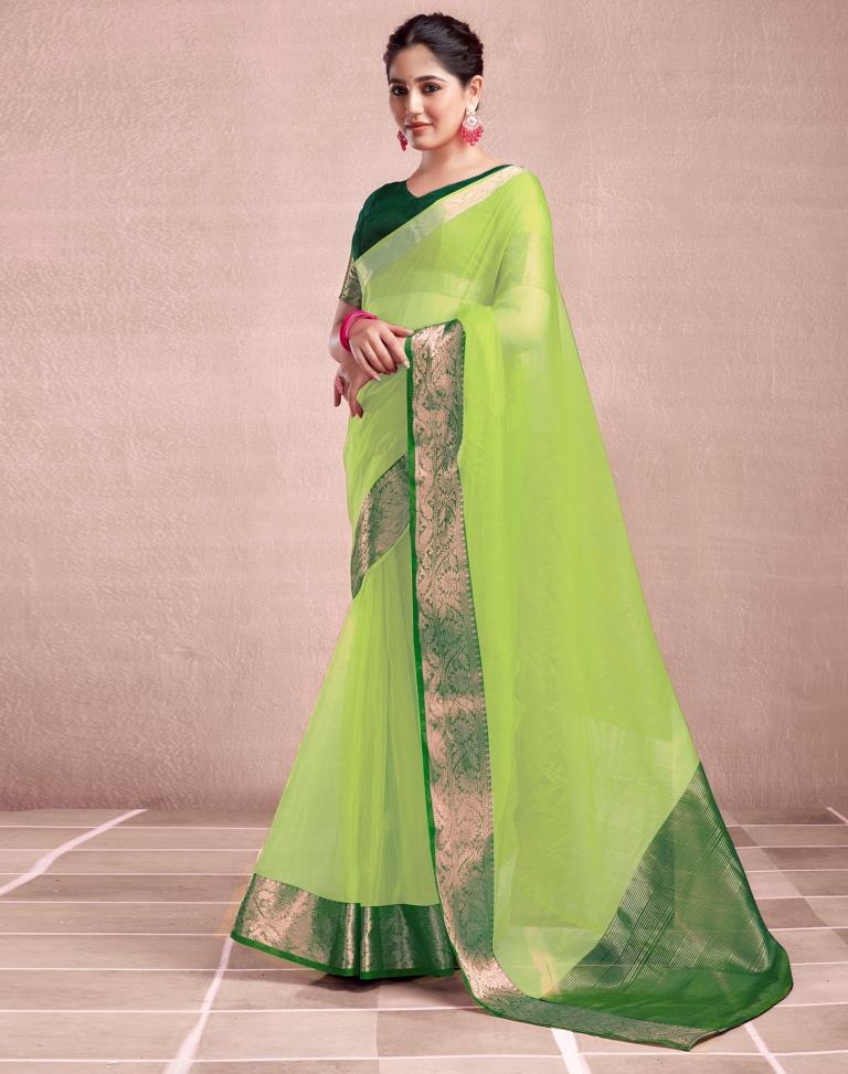 Dark Green Organza Plain Saree