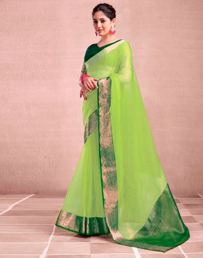 Dark Green Organza Plain Saree