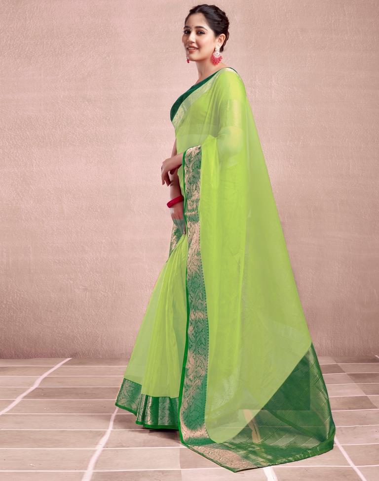 Dark Green Organza Plain Saree