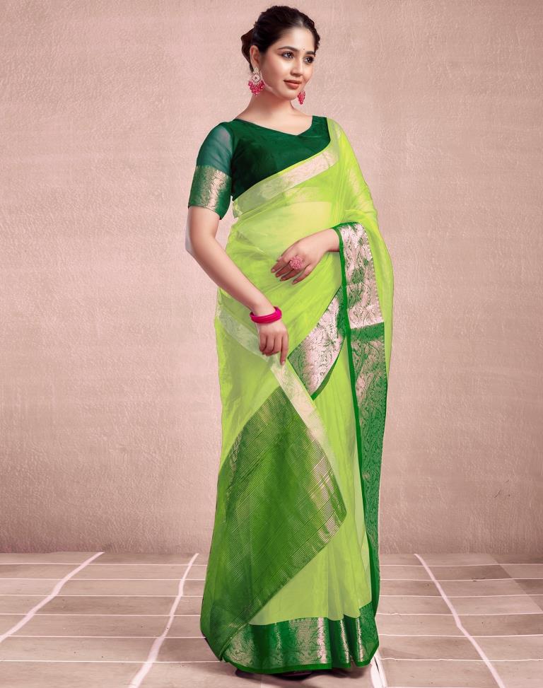 Dark Green Organza Plain Saree