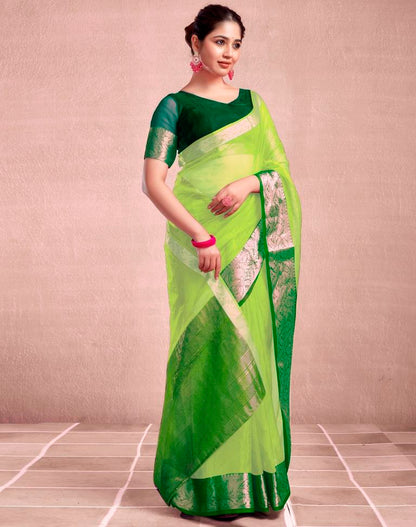 Dark Green Organza Plain Saree