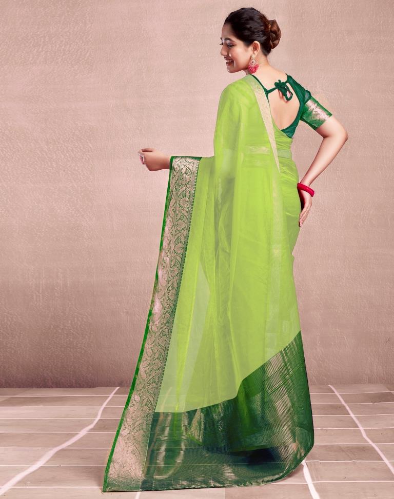 Dark Green Organza Plain Saree