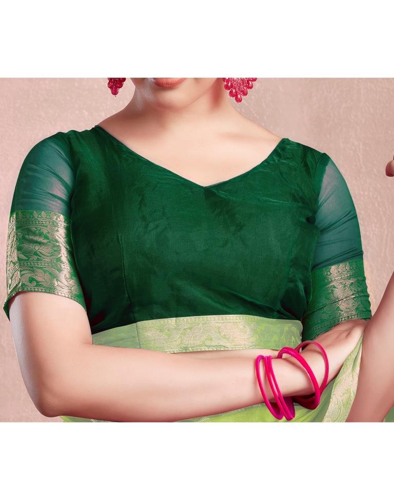 Dark Green Organza Plain Saree