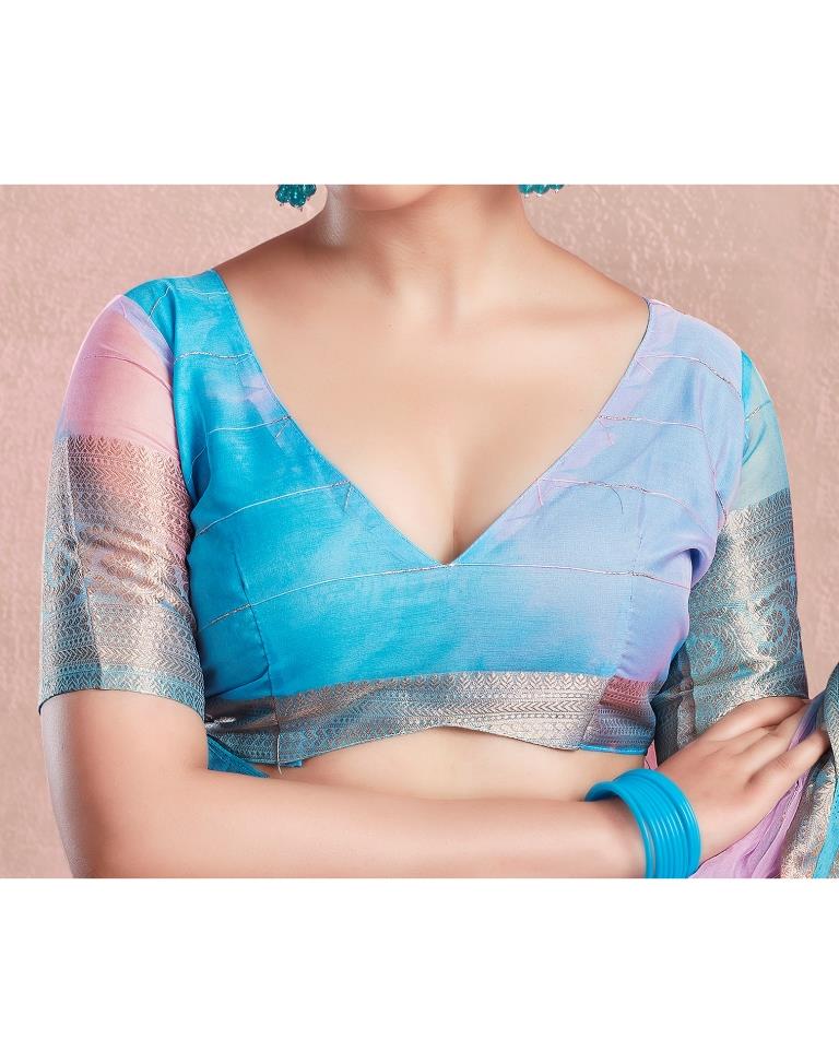 Blue Organza Printed Saree