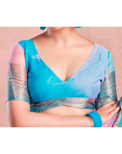 Blue Organza Printed Saree