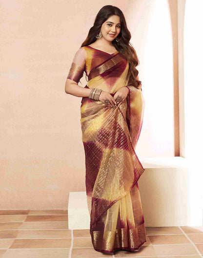 Yellow Organza Printed Woven Saree