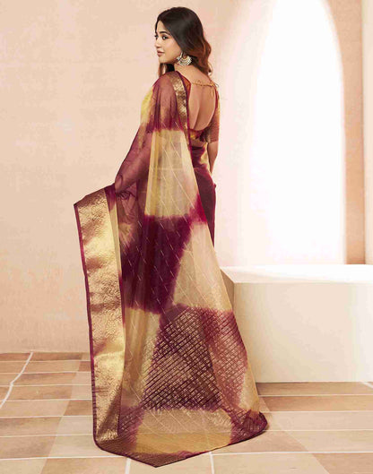 Maroon Organza Woven Saree