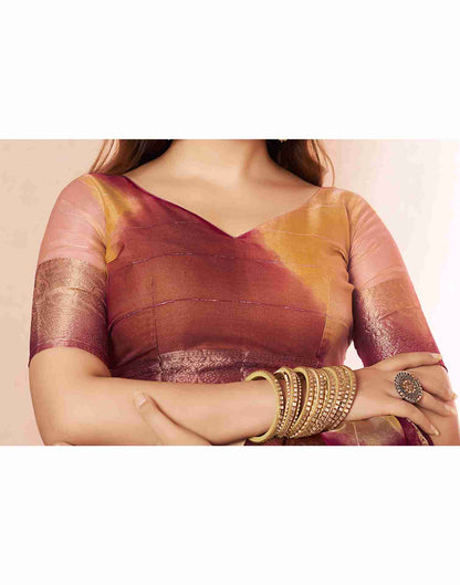 Maroon Organza Woven Saree