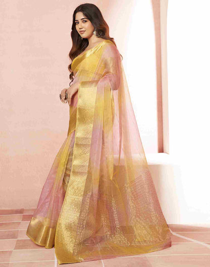 Yellow Organza Woven Saree