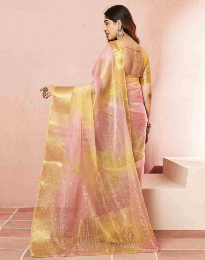 Yellow Organza Printed Woven Saree