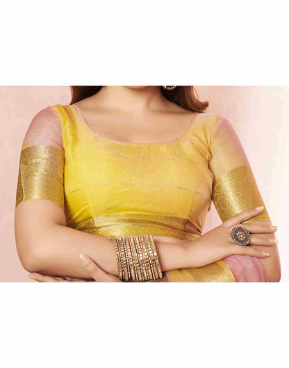 Yellow Organza Woven Saree