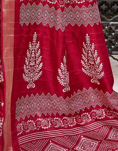 Maroon Silk Printed Saree