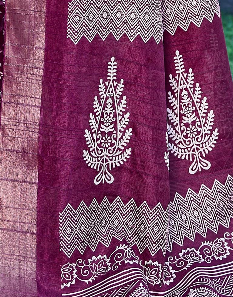 Wine Silk Printed Saree