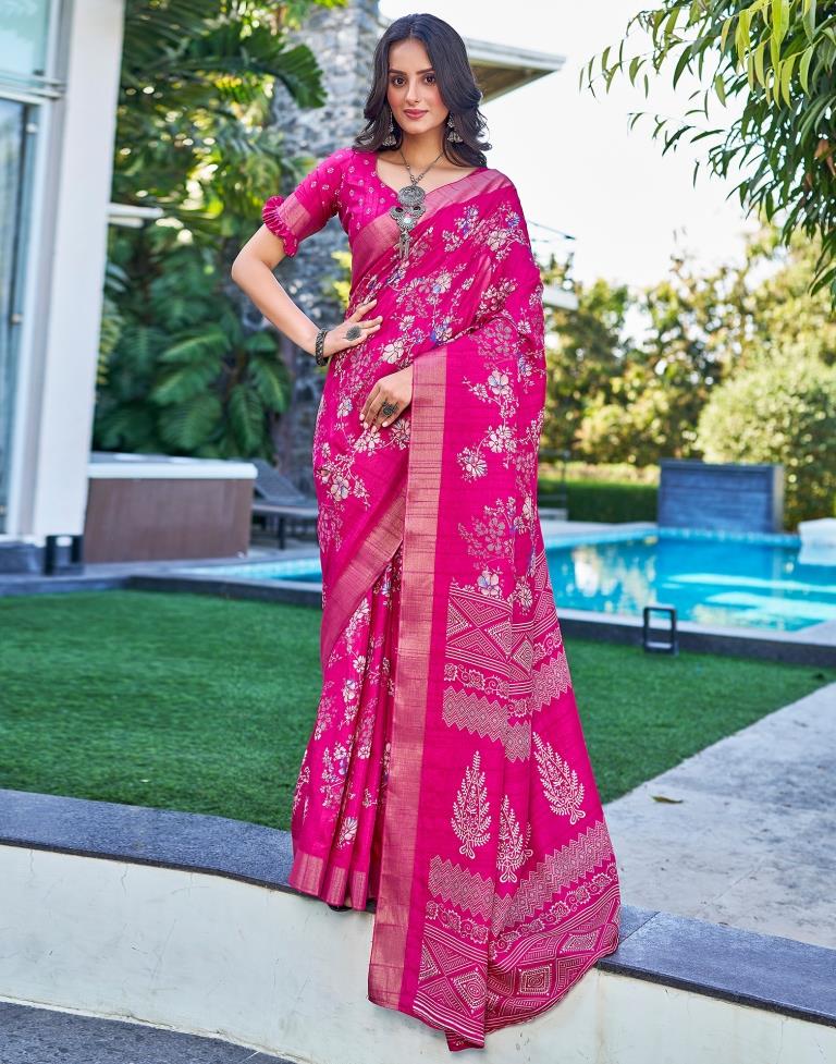 Pink Silk Printed Saree