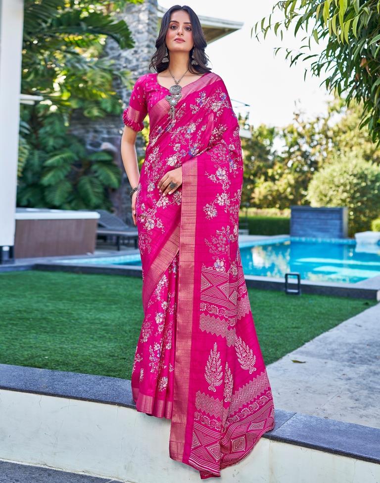 Pink Silk Printed Saree