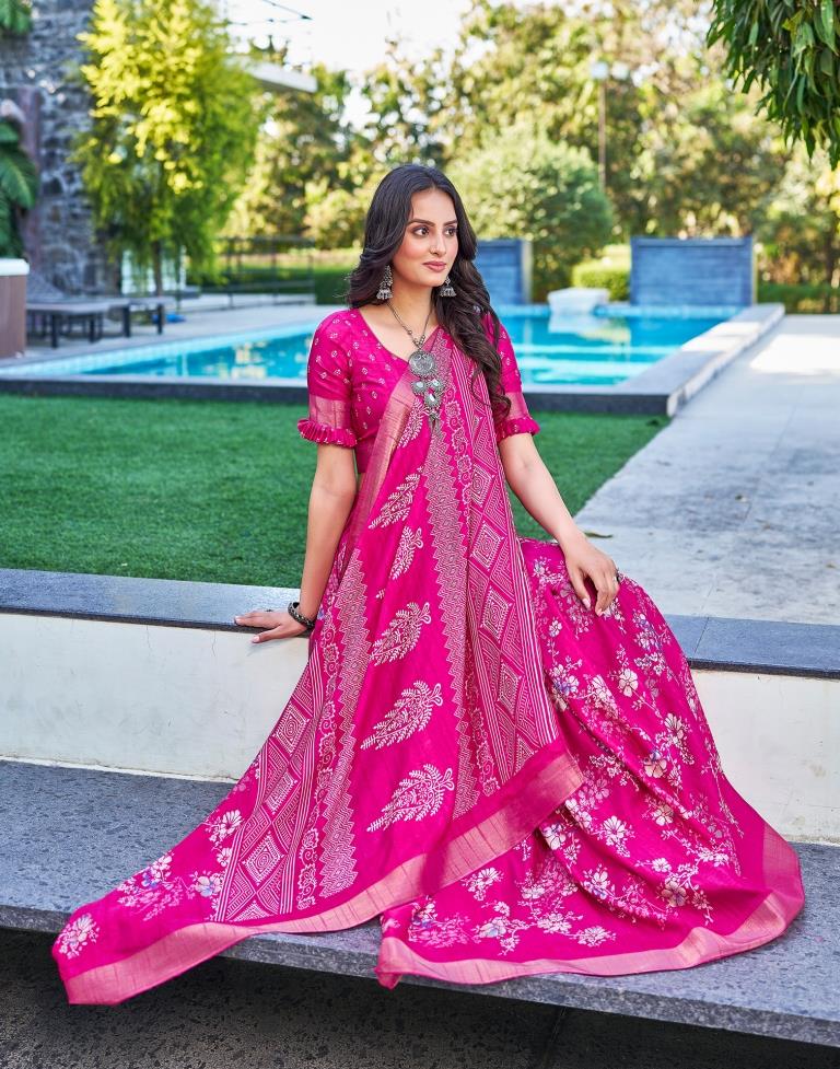 Pink Silk Printed Saree