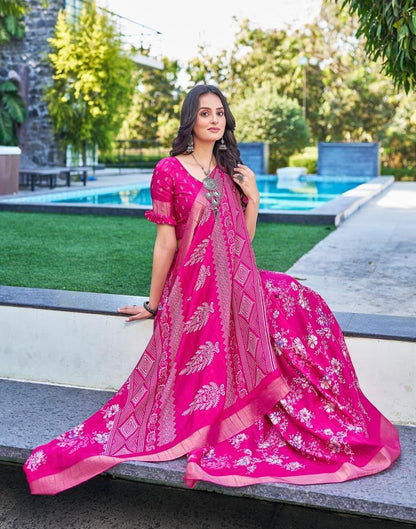 Pink Silk Printed Saree